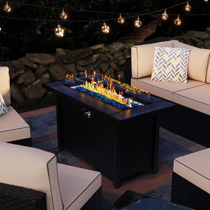 45in Fire Table, Propane Fire Pit with Glass Wind Guard and Rain Cover, Outdoor Firepit Table 50000 BTU 3-in-1 Fire Table for Patio/Yard/Balcony, Gray Tabletop