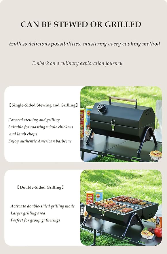 Folding Portable Barbecue Charcoal Grill,Tabletop Charcoal Outdoor Indoor BBQ Grill Durable Small Charcoal Barbecue for Patio Balcony Picnic Camping Cooking(Black)
