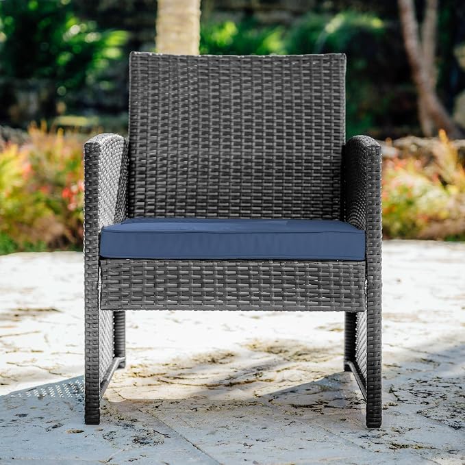 Nestl Wicker Patio Furniture Set - 3 Piece Bistro Table and Chairs Set of 2, Front Porch Furniture Set, Patio Chairs Set of 2, Outdoor Patio Set, Patio Conversation Sets (Grey/Navy)