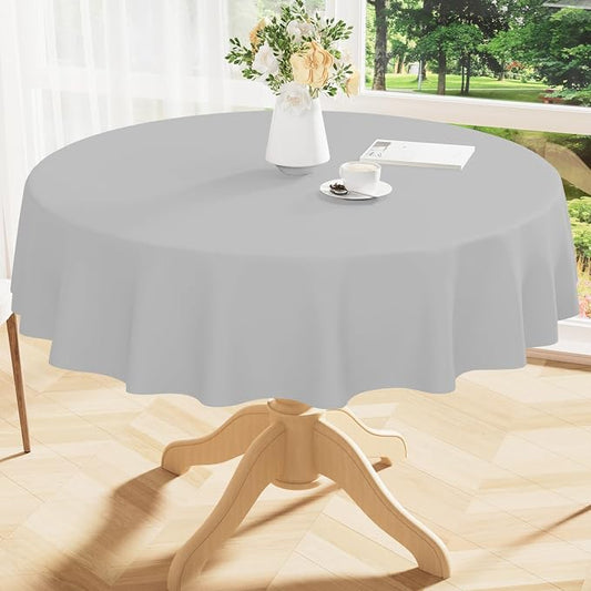 Smiry Round Table Cloth 60 Inch, Waterproof Wipeable Vinyl Tablecloths Protector, Oil Spill Proof Plastic Table Cover for Dining, Picnic, Camping, Outdoor, Light Grey