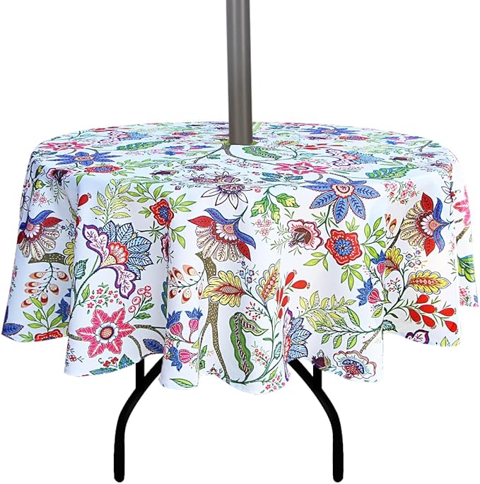 EHouseHome Outdoor and Indoor 70inch Round Tablecloth with Umbrella Hole and Zipper, Waterproof Zippered Patio Cloths, Spring/Summer Table Covers for Backyard Circular Table/BBQs/Picnic