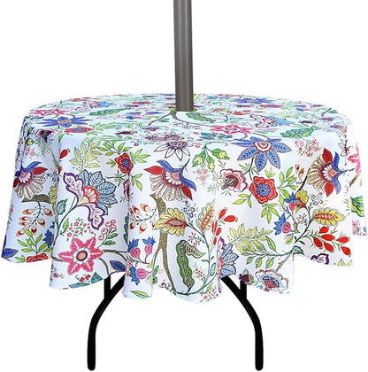EHouseHome Outdoor and Indoor 70inch Round Tablecloth with Umbrella Hole and Zipper, Waterproof Zippered Patio Cloths, Spring/Summer Table Covers for Backyard Circular Table/BBQs/Picnic