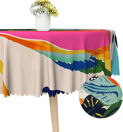 Multicolour Leaf Tablecloth 60x60 Inch Round Abstract Boho Style Floral Circle Tablecloths Polyester Vintage for Picnic Party Dinner Artistic Table Cover for Dining BBQ Picnic Coffee Table