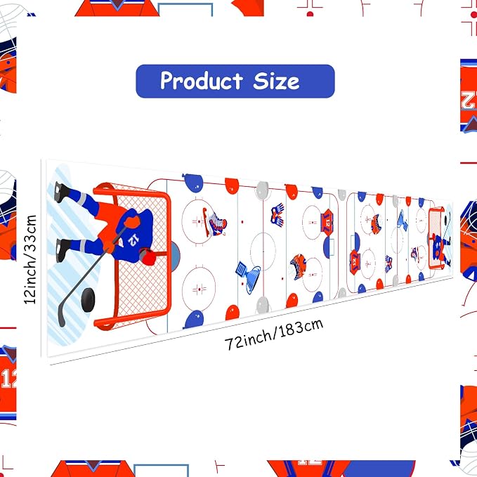 Ice Hockey Sports Theme Table Runner, Ice Sports Game Linen Fabric Table Runner for Everyday Use 72 x 13 Inches, Washable Table Cover for Indoor Outdoor Kitchen Dining Table Decor
