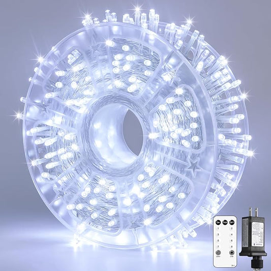 JMEXSUSS 132 ft 400 LED White Christmas Lights Indoor Outdoor | White String Lights Plug in with Remote, Christmas Tree Light for Outside Tree Party Patio Bedroom Classroom Decor