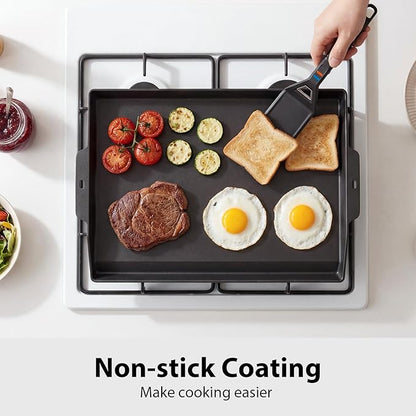Utheer Griddle Kit, 25" x 16" Pre-Seasoned Cast Iron Flat Top Griddle with 5-Piece Scratch-Free Silicone Tools, Universal Grill Griddle for Gas Grill & Stove Top, BBQ, Camping and Cooking