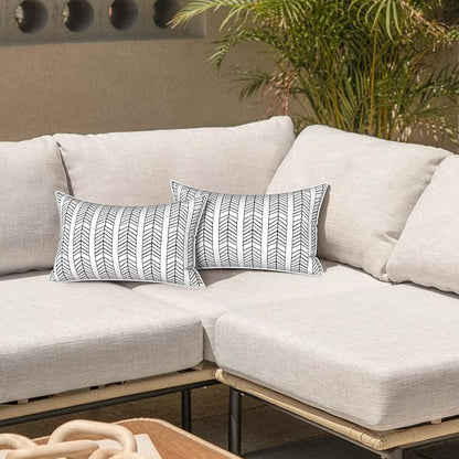 LVTXIII 2 Pack Outdoor Lumbar Pillow Covers 12x20 Inch with Piping, Water-Repellent Back Cushion Covers ONLY for Patio Furniture, Sofa, Garden Bench, Herringbone Black White