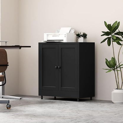 Metal Storage Cabinet with 2 Doors and Adjustable Shelf, Steel Sideboard Buffet Cabinet for Home Office Hallway Entryway Kitchen Living Dining Room (Black)
