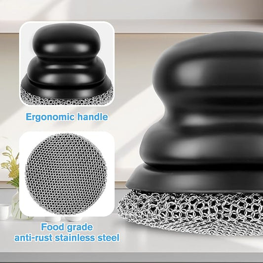 Cast Iron Scrubber and Scraper, Chain Mail Scrubber Cast Iron for Cleaning Dishes, Stock Pots, Pans, Griddles, Grills, Dish Scouring Pads