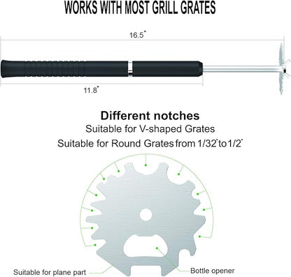 Universal BBQ Grill Scraper for Hot Grill Grates- 16.5 Inch Long Handle Barbecue Grill Cleaner with Stainless Steel BBQ Cleaning Tools Fit Most Grills