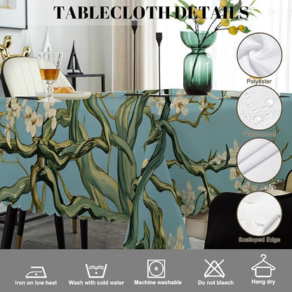Swono Almond Blossom Tablecloth Retro Cherry Flowers Branch Decorative Table Cover for Kitchen, Dinning, Coffee, Party, Banquet and Holiday Tablecloth, 52x70 Inch(4-6 Seats)