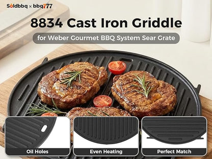 8834 Cast Iron Griddle for Weber Gourmet BBQ System Sear Grate, Griddle for 22-inch Weber Kettle Premium/Charcoal Grill 22" Smokers, for Kettle Charcoal Grill Grate 22 inch Diameter 12"