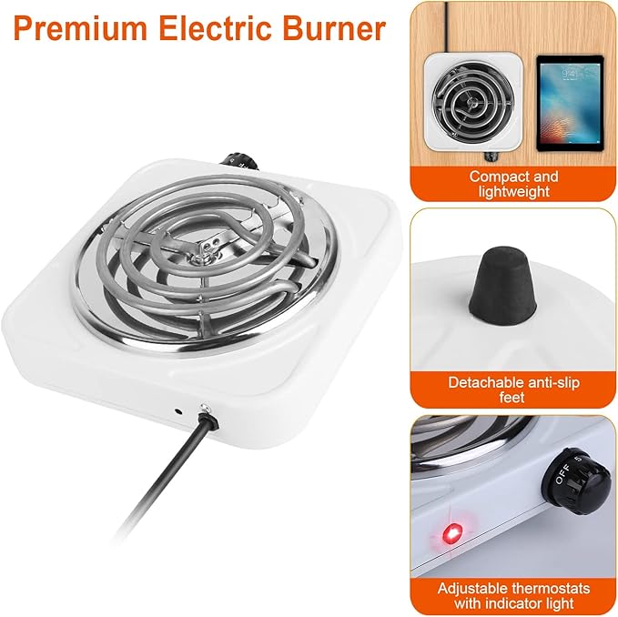 1000W Electric Single Burner, Electric Hot Plate for Cooking Portable Cooking Stove, Countertop Burner Cooktop for Kitchen, Dorm, Temperature Control, Easy to Clean, Black