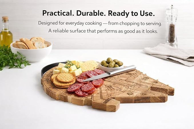 Millenium Falcon Inspired Wooden Cutting Board, Wood Cutting Boards for Kitchen, Non Toxic Hardwood Cutting Board, Wooden Chopping Board, Charcuterie Cheese Serving Board, Sci Fi Gift