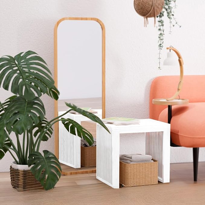 APRTAT Bamboo Dining Bench 17-Inch Indoor Wood Shoe Rack Bench for Entryway | Easy Assemble, Sturdy & Durable,Slatted Design,Versatile Everyday Seating,Living Room Hallway Bedroom Bathroom