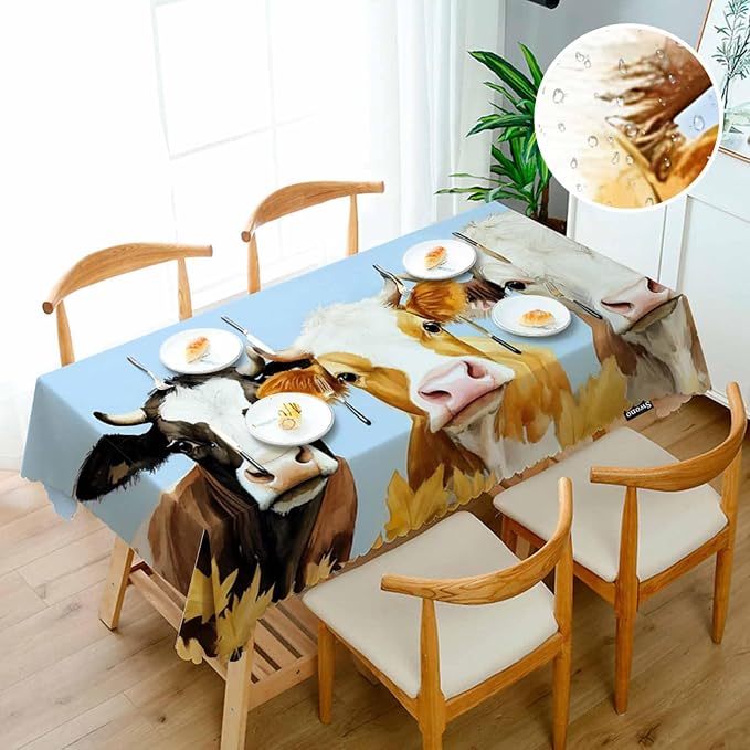 Swono Tablecloth 52"X70" Cows Cute, Watercolor Farm Cattle Cows Animal Milk Rectangle Table Cover Anti-Oil Tablecloth for Dining Tables, Parties, Wedding and Banquet Decoration