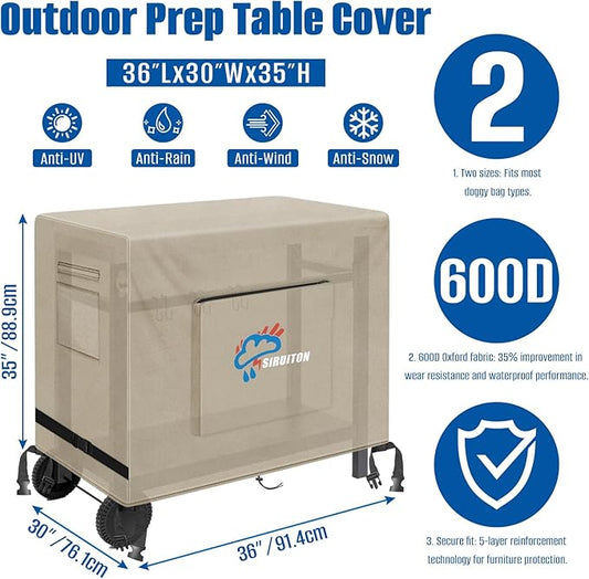 SIRUITON Outdoor Bar Cart Cover for 36 Inch Portable Outdoor Table, Heavy Duty 600D Oxford Fabric Outdoor Waterproof BBQ/Worktable Metal Movable Table Cover