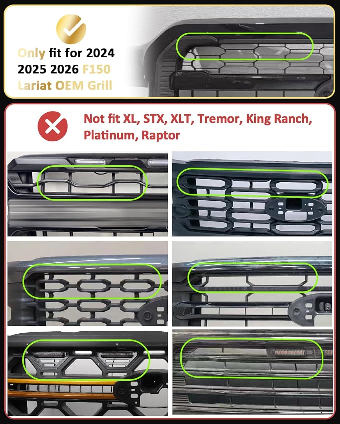 Front Grill Raptor Lights for Ford F150 2024 2025 2026 (Yellow, Lariat) | 5th Gen F150 Grille Marker Lights, Waterproof F150 LED Lights Accessories, Snap-in Installation, OEM Style, Off-road Driving