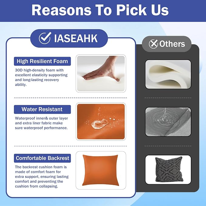 IASEAHK Outdoor Seat Cushion Set, Waterproof & Fade Resistant Patio Chair Cushions, Outdoors Cushion for Patio Furniture, 24 x 24 x 4 Inch, Outdoor Couch Cushions with Handle and Ties, Spice