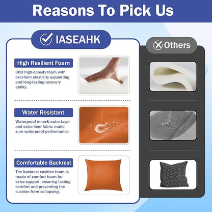 IASEAHK Outdoor Seat Cushion Set, Waterproof & Fade Resistant Patio Chair Cushions, Outdoors Cushion for Patio Furniture, 24 x 24 x 4 Inch, Outdoor Couch Cushions with Handle and Ties, Spice