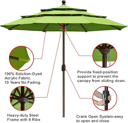 EliteShade USA 10-Year-Non-Fading 11ft 3-Tier Market Patio Umbrella, Commercial Grade Outdoor Table Umbrella with Crank Open, Windproof & UPF 50+ UV Protection, Heavy Duty Ventilation for Garden, Deck, Pool, Backyard, Beach & Bistro, No Tilt, Macaw Green