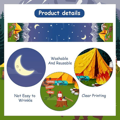 Camping Theme Table Runner, Forest Adventure Linen Fabric Table Runner for Everyday Use 72 x 13 Inches, Washable Table Cover for Indoor Outdoor Kitchen Dining Table Decor