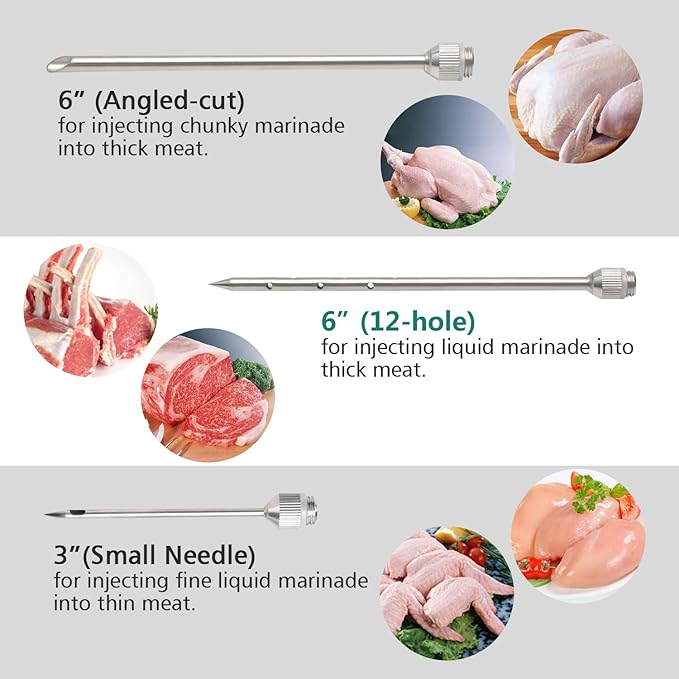 Ofargo Meat Injector - 3 Needles for Smoking Meats, Beef, Turkey; 2-Oz Marinade Injector Syringe; User Manual Included