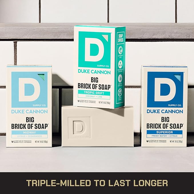 Duke Cannon Big Brick of Soap for Men 3 Pack – Midway, Superior & Tropic Drift – Large 10 oz Triple-Milled Bar Soap – Long-Lasting Masculine Body Soap Variety Set