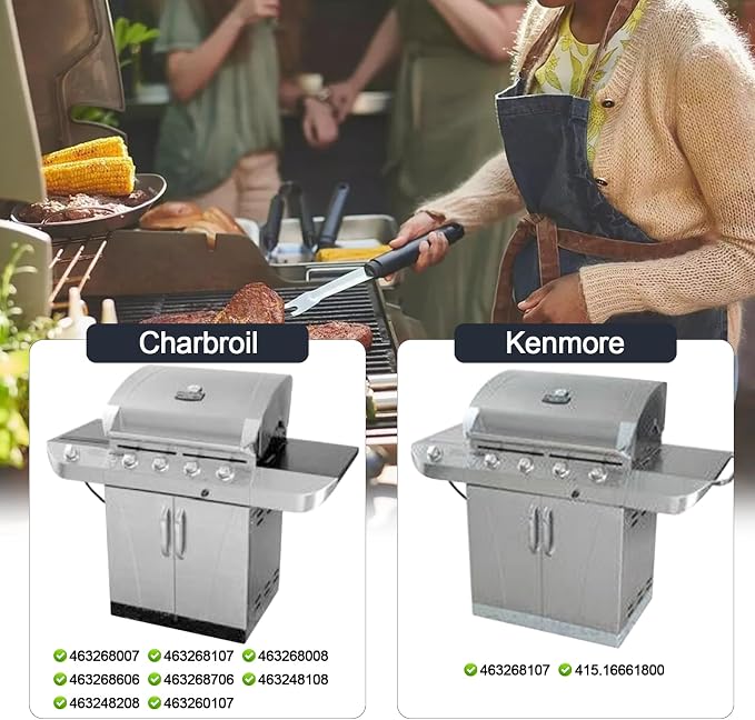 Hiorucet Grill Replacement Parts for Charbroil 463268007, 463268008, 463268107, 463248208, 463268606, 463268706, 463260207, 463248108 Grill Models, Heat Plate Shields, Burner Tubes and Carryover Tubes