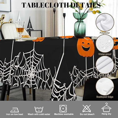 Swono Halloween Pumpkin 52"X70" Oblong Table Cloth Halloween Pumpkins Spider Web Cute Wrinkle Free Table Cover Farmhouse Tablecloth for Home Restaurant Picnic Indoor Outdoor Dining