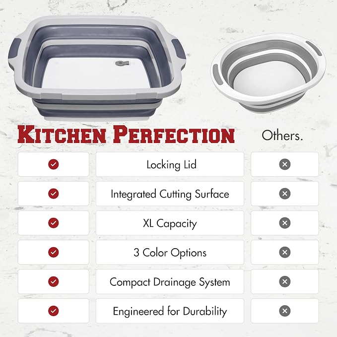 Collapsible XL Smoker & BBQ Prep Tub with Locking Lid | Includes Cutting Board, Meat Marinade & Brine Container For Turkey, Brisket & Ribs - Best Grill Accessories Gifts For Men