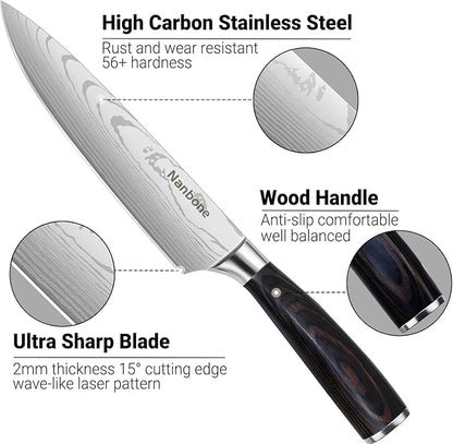 Kitchen Knife Set 2 Piece High Carbon Stainless Steel Professional Chef Knife Set with Ultra Sharp Blade & Wooden Handle, Kitchen Knife Set 2 Pcs-Chef's Knife 8 Inch & Utility Knife 5 Inch