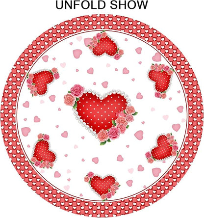 Sweetshow Valentines Day Table Cloth Round Red Hearts Pink Rose Flower Tablecloth 70 Inch with Check Plaid Decor Washable Stain and Wrinkle Love Romantic Round Table Cover for Dining Picnic