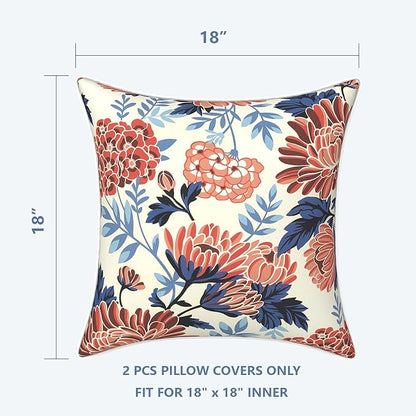 LVTXIII Outdoor Throw Pillow Covers Set of 2, Patio Waterproof Pillow Cases Fade Resistant Accent Pillow Covers for Home and Garden Furniture Decoration, 18"x18", Red Chrysanthemum