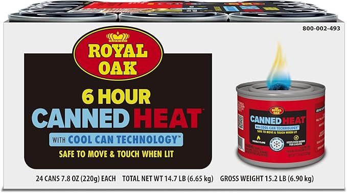 Royal Oak Canned Heat 24 Pack 6 Hour Chafing Fuel, Easy Open, Resealable, Non-Drip, for Food, Burners for Chafing Dishes, Buffet Burners, Parties, Weddings, BBQs