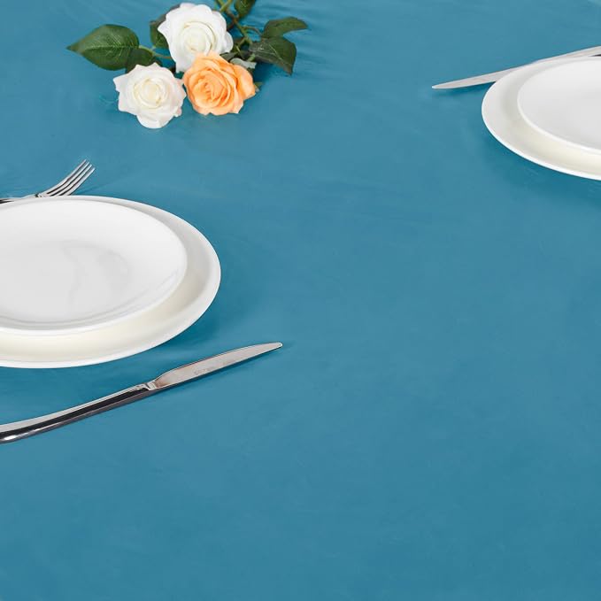 LUSHVIDA Round Waterproof Table Cover Elastic Vinyl Fitted Tablecloth Elastic Edged Plastic Table Cloth (Teal, Best for Up to 36"-44" Round)