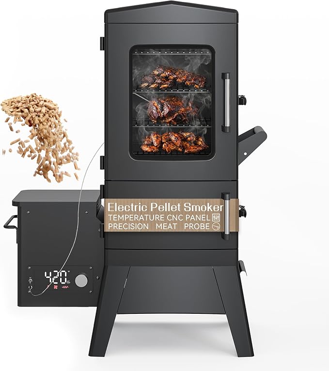 Vertical Pellet Smoker Grill with Digital Temperature Control, 4-Rack Electric BBQ Smoker with Meat Probe & Cover, 616 Sq.In Outdoor Pellet Grill for Smoking Brisket, Ribs, Chicken & Sausage