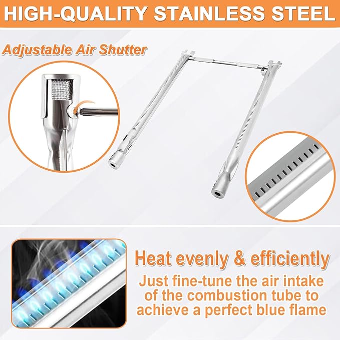 Spirit Grill Parts for Weber Spirit 2 Grill Parts GS4 Spirit II 200 SER E210 S210 Replacement for Weber GS4 Spirit 2 Flavorizer Bars 7635 67045 3400301, Burner Tube 67024 69785 & Heat Deflector 67060