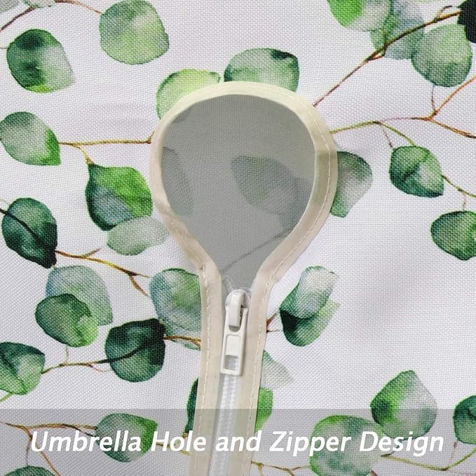 SUQ I OME Outdoor Tablecloth, Fence Leaf, 60'' Round with Zipper | Umbrella Hole, Patio Table Cloths, Garden Table Covers, For Backyard Circular Table/BBQs/Picnic