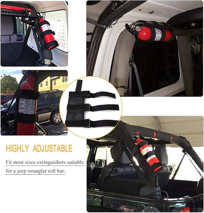 moveland Roll Bar Fire Extinguisher Holder for 2.5-3 LB Extinguisher, Compatible with Jeep Wrangler TJ YJ JK, Adjustable Mount Strap