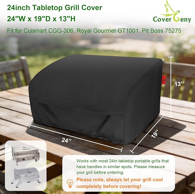 24 Inch Walk-with Portable Tabletop Grill Cover with Overlapping Opening for Carry Without Removing, Waterproof 600D BBQ Grill Cover for Cuisinart CGG-306, Royal Gourmet GT1001, Pit Boss 75275