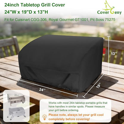 24 Inch Walk-with Portable Tabletop Grill Cover with Overlapping Opening for Carry Without Removing, Waterproof 600D BBQ Grill Cover for Cuisinart CGG-306, Royal Gourmet GT1001, Pit Boss 75275