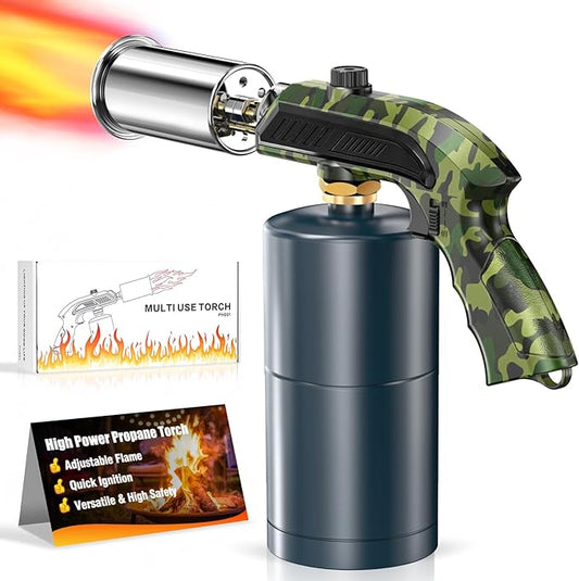 Powerful Grill & Cooking Propane Torch With a Safety Lock, Sous Vide, Welding Torch, Adjustable Wood Torch Burner for Searing Steak, BBQ, Campfire Starter,Army Green(Tank Not Included)