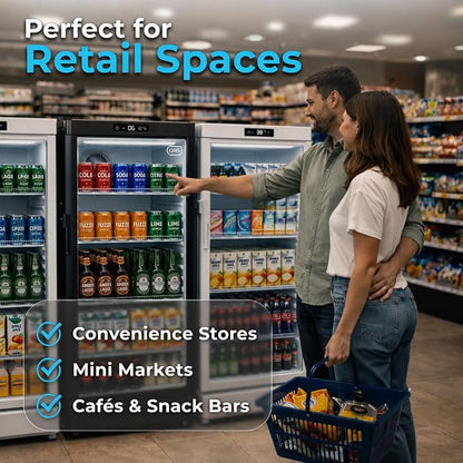 GRS Commercial Display Refrigerator, Glass Door Lock, Black, 6.0 Cu. Ft