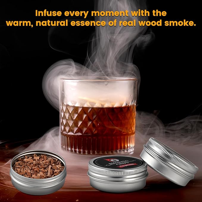 Wood Chips Cocktail Smoker, 12 Flavors Apple, Oak, Pear, Cherry, Beech, Walnut, Sakura, Peach, Cypress, Mesquite, Pecan, Maple, Natural Smoking Chips for Cocktails, Whiskey Drink Smoker Gift Set