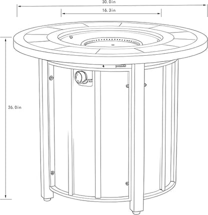 KEIKI 30 Inch Mosaic Ceramic Propane Fire Pit Table, Round Outdoor Gas Fireplace, Steel Patio Heater for Garden Deck