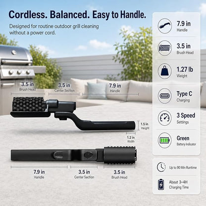 Vahrelo Grillmaster Pro Electric Grill Brush for Outdoor Grill, Cordless Rotary Cleaning Brush with Detachable Heads, Protective Cover, Type C Rechargeable BBQ Tool for Summer Cookouts