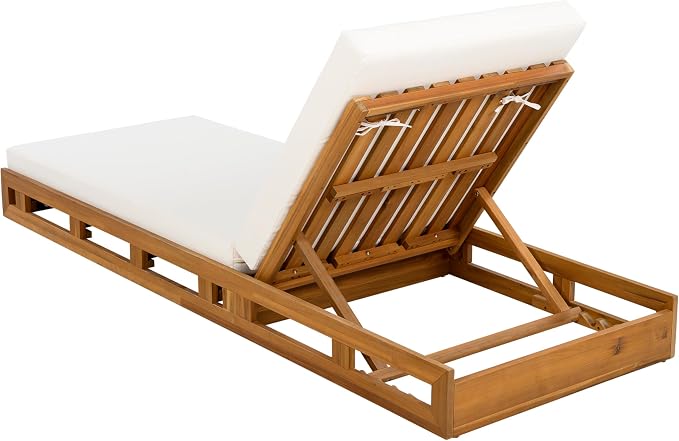 Merax Acacia Wood Chaise Lounge Chair Outdoor Set of 4, Patio Recliner with 4 Position Adjustable Backrest and 4" Thick Double-fold Cushion