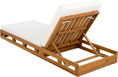 Merax Acacia Wood Chaise Lounge Chair Outdoor Set of 4, Patio Recliner with 4 Position Adjustable Backrest and 4" Thick Double-fold Cushion