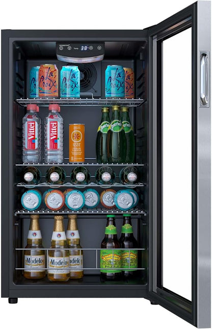 EdgeStar BWC121 19 Inch Wide 105 Can Capacity Extreme Cool Beverage Center - Stainless Steel | Freestanding, 105 Can Capacity, Reversible door, Digital Display, LED Light, Stainless Steel